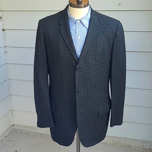 NEIMAN MARCUS Green Black Plaid Light‎ Tweed Wool Sz 42 R Mens Sport Coat 1950s